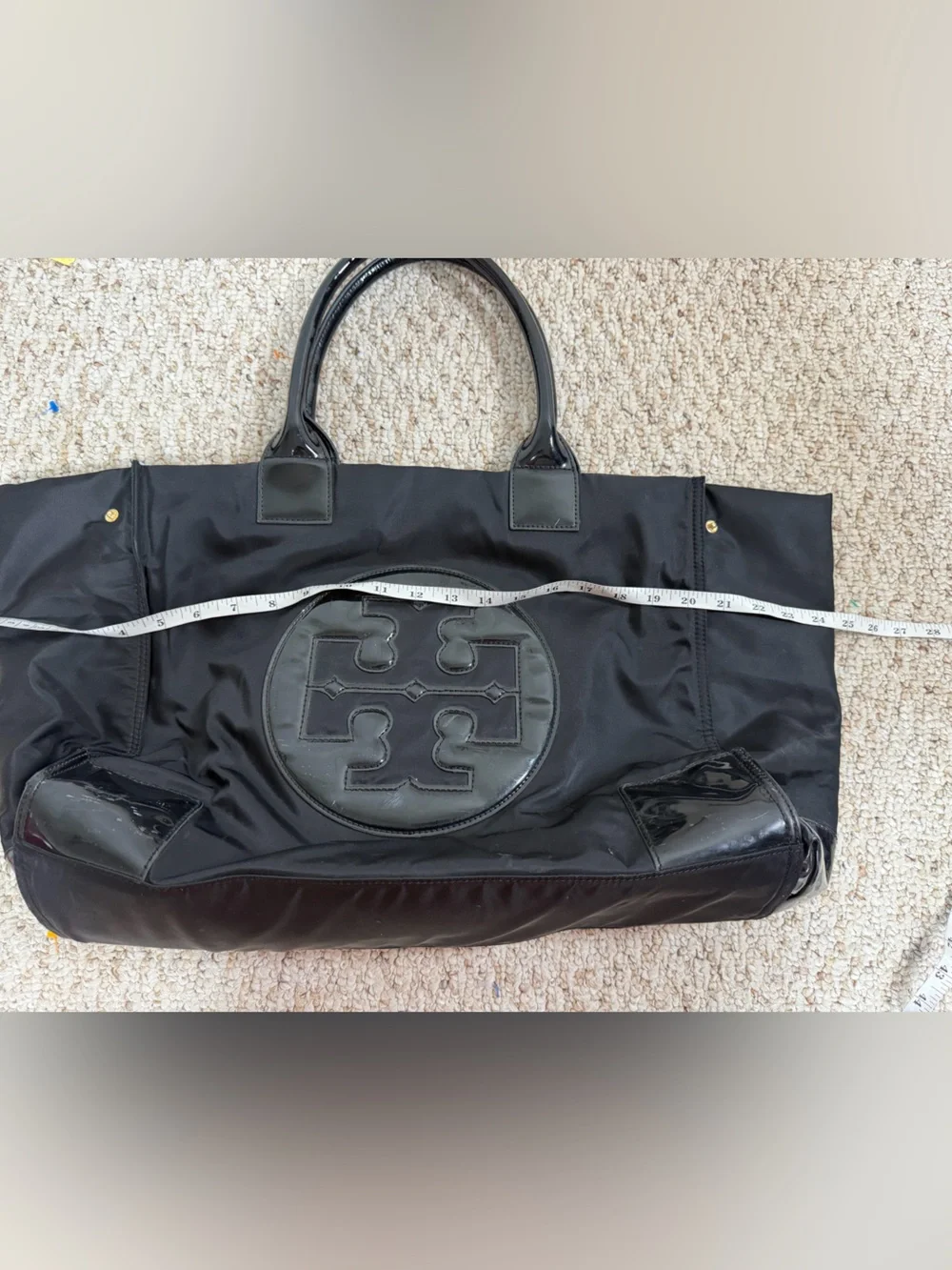 Tory burch Ella Logo Patch Patent Tote Bag